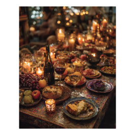 Ornate Red Wine Banquet Table フォトプリント