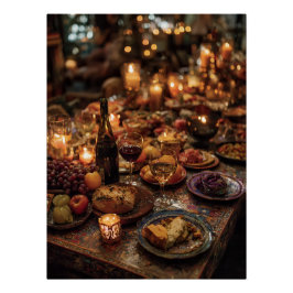 Ornate Red Wine Banquet Table ポスター