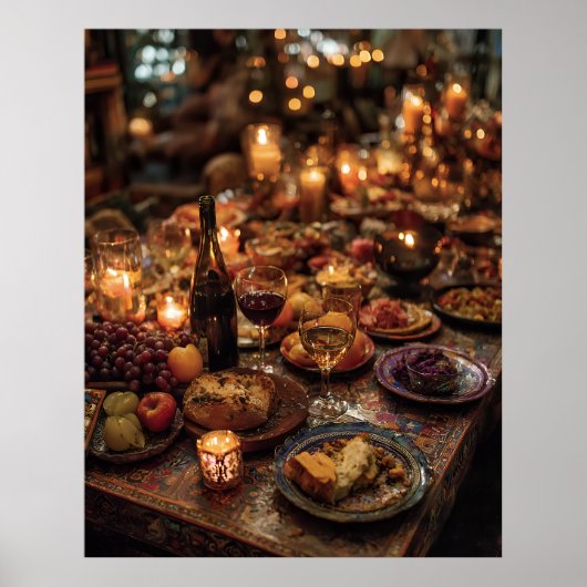 Ornate Red Wine Banquet Table ポスター (正面)