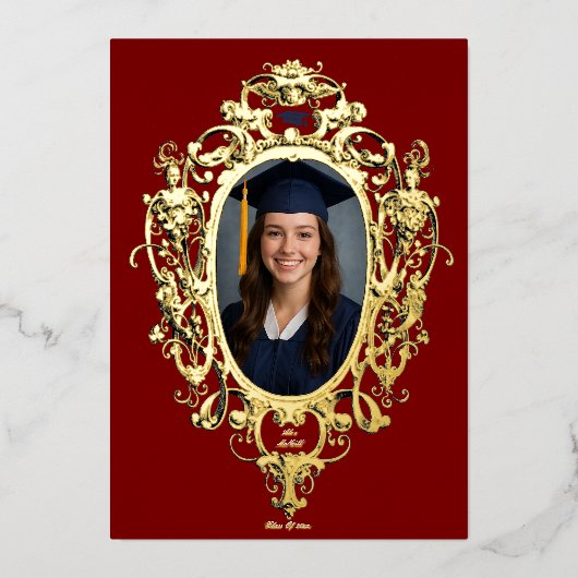 Ornate Rococo Cartouche Photo Template Foil 箔招待状 (正面)