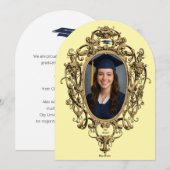 Ornate Rococo Cartouche Photo Template Graduation 招待状 (正面/裏面)