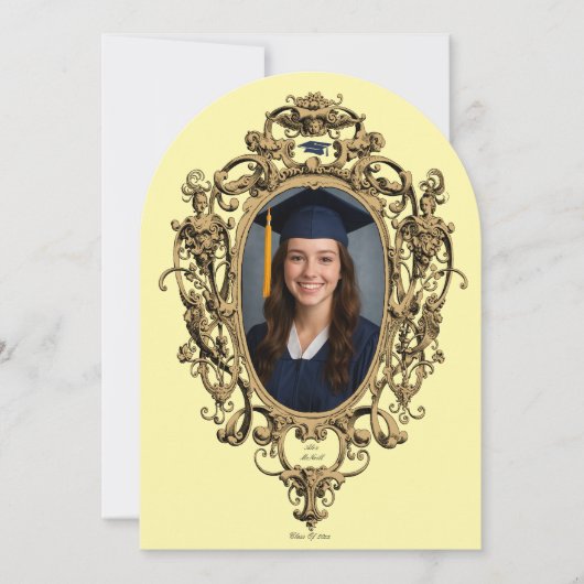 Ornate Rococo Cartouche Photo Template Graduation 招待状 (正面)