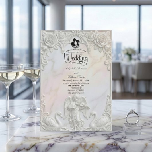 Ornate Rococo Cherub & Swan Fairytale Wedding  招待状