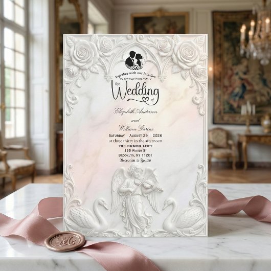 Ornate Rococo Cherub & Swan Fairytale Wedding  招待状