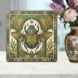 Ornate Scarab Beetle Emerald Teal Gold Art Nouveau タイル