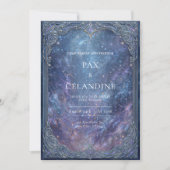 Ornate Silver Celestial Galaxy Frame Wedding 招待状 (正面)