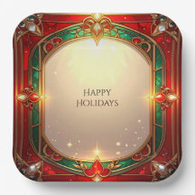 Ornate Stained Glass Holiday Paper Plate