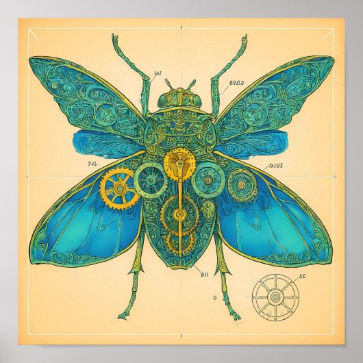 Ornate Technical Diagram: Steampunk Insect ポスター (正面)