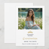 Ornate Tiara Minimalist Quinceañera Photo Design セーブザデート (正面/裏面)