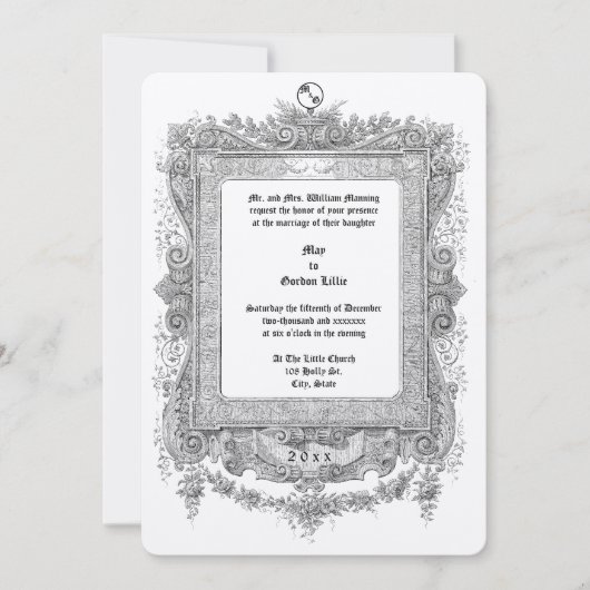 Ornate Victorian Era Scroll Frame Border Wedding 招待状 (正面)