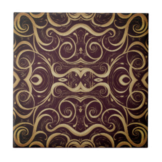 Ornate Vintage Scrollwork Deep burgundy タイル