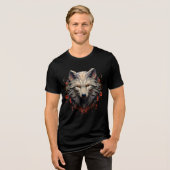 Ornate Wolf Face – Floral Fantasy Design トライブレンドTシャツ (正面全面)