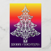 Ornemental Filigree Pattern Christmas Tree Silver 箔シーズンカード (正面)