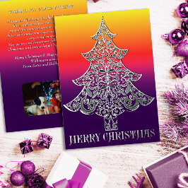 Ornemental Filigree Pattern Christmas Tree Silver 箔シーズンカード