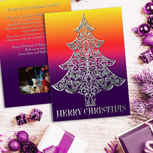 Ornemental Filigree Pattern Christmas Tree Silver 箔シーズンカード