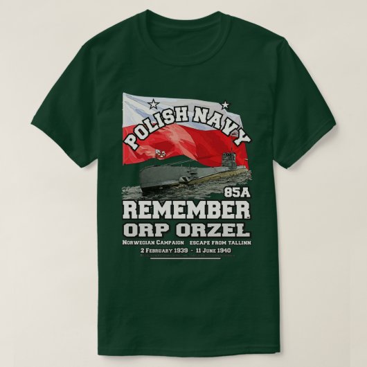 ORPオーツェ潜水艦ポーランド海軍プライド Tシャツ (デザイン正面)