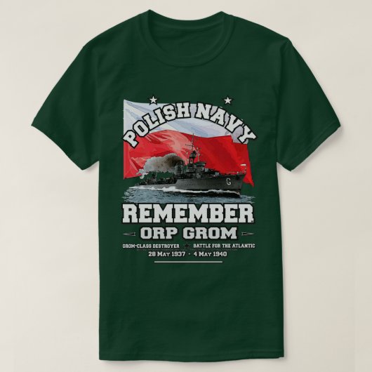ORP GROMポーランド海軍駆逐艦を覚える Tシャツ (デザイン正面)