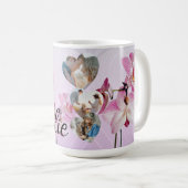 Orquídea rosa Taza personalizada: fotos/nombre コーヒーマグカップ (正面右)
