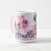Orquídea rosa Taza personalizada: fotos/nombre コーヒーマグカップ (正面左)