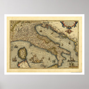 Ortelius 1570年著イタリアの地図 ポスター