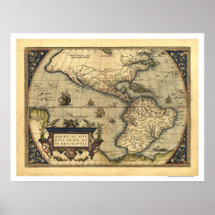 Ortelius 1570年著西半球の地図 ポスター