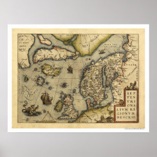 Ortelius 1570年著Scandanaviaの地図 ポスター
