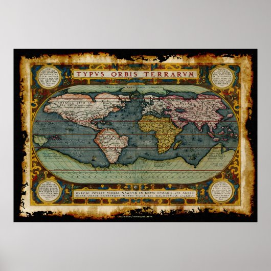 Ortelius' Old World Map in Rustic Grunge Style ポスター (正面)