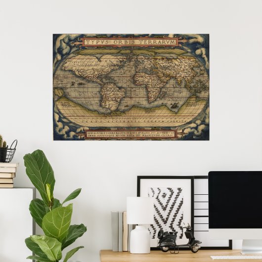 Ortelius World Map 1570型Orbis Terrarvm ポスター (ホームオフィス)
