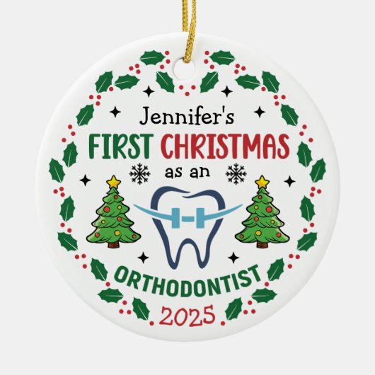 Orthodontist First Christmas Personalized Tree セラミックオーナメント (正面)