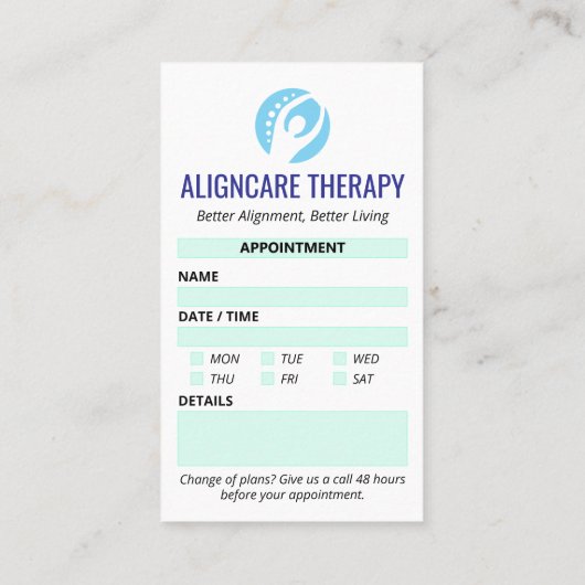 Orthopedic Rehab Clinic | Modern Appointment 名刺 (裏面)