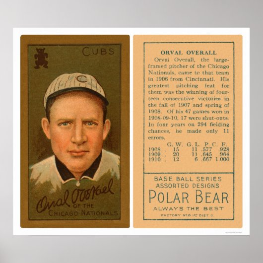 Orval Overall Cubs Baseball 1911 ポスター (正面)