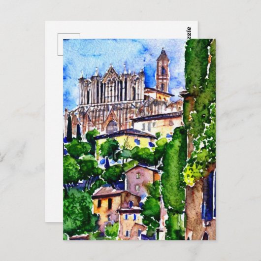 Orvieto，イタリア，水彩絵を描の ポストカード (正面/裏面)