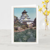 Osaka Castle, Hiroshi Yoshida, Woodcut カード (黄色い花)