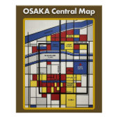 OSAKA central map Piet Mondrian style ポスター (正面)