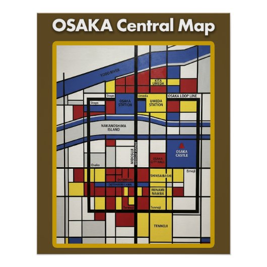 OSAKA central map Piet Mondrian style ポスター (正面)