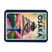 Osaka Japan Castle Illustration Travel Art Vintage マグネット (横)