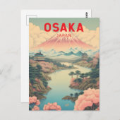 Osaka Japan Mount Fuji Travel Art Vintage ポストカード (正面/裏面)