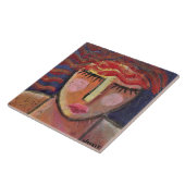 OSBボード上の女性の赤毛抽象芸術ポートレート タイル (側面)