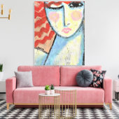 OSBボード上の女性の赤頭抽象芸術ポートレート キャンバスプリント (インサイチュ (リビング))