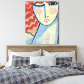 OSBボード上の女性の赤頭抽象芸術ポートレート キャンバスプリント (インサイチュ (寝室))