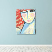 OSBボード上の女性の赤頭抽象芸術ポートレート キャンバスプリント (インサイチュ (ウッドフロア))