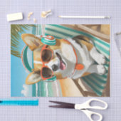 Oscar Just Chillin'、Corgi on theビーチ 薄葉紙 (クラフト)