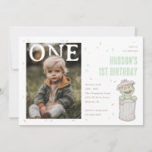 Oscar the Grouch Green Confetti First Birthday 招待状 (正面)