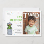Oscar the Grouch Green Confetti Second Birthday 招待状 (正面)