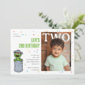 Oscar the Grouch Green Confetti Second Birthday 招待状 (スタンド正面)