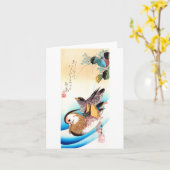 Oshidori (Mandarin Ducks), Hiroshige Fine Art カード (黄色い花)