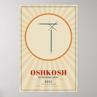 Oshkosh OSH 空港滑走路マップポスター | レトロ ポスター