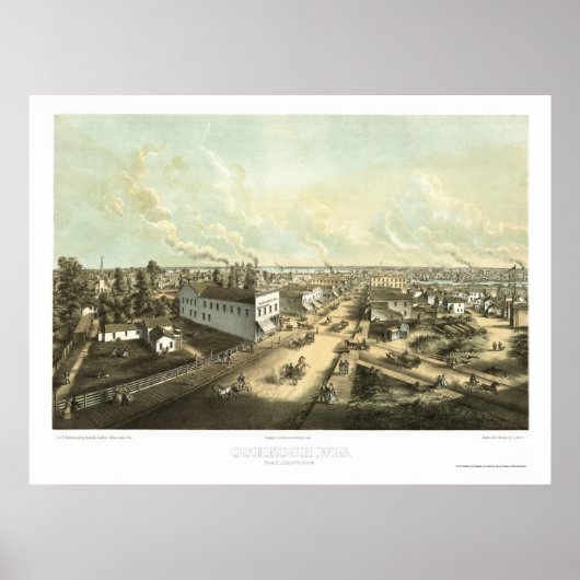 Oshkosh, WI Panoramic Map - 1850 ポスター (正面)