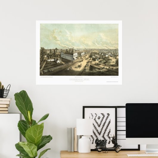 Oshkosh, WI Panoramic Map - 1850 ポスター (ホームオフィス)