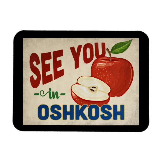 Oshkosh Wisconsin Apple – ヴィンテージトラベル マグネット (横)